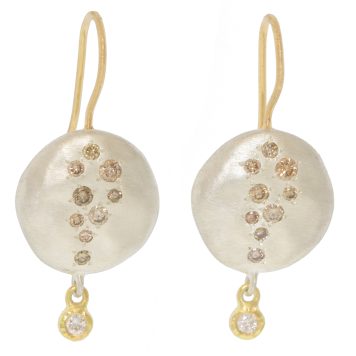 Yasuko Azuma: Earrings, SS 14mm Disc w/ 0.35ct Brown Diamonds and 0.06ct White & 18k Wire
