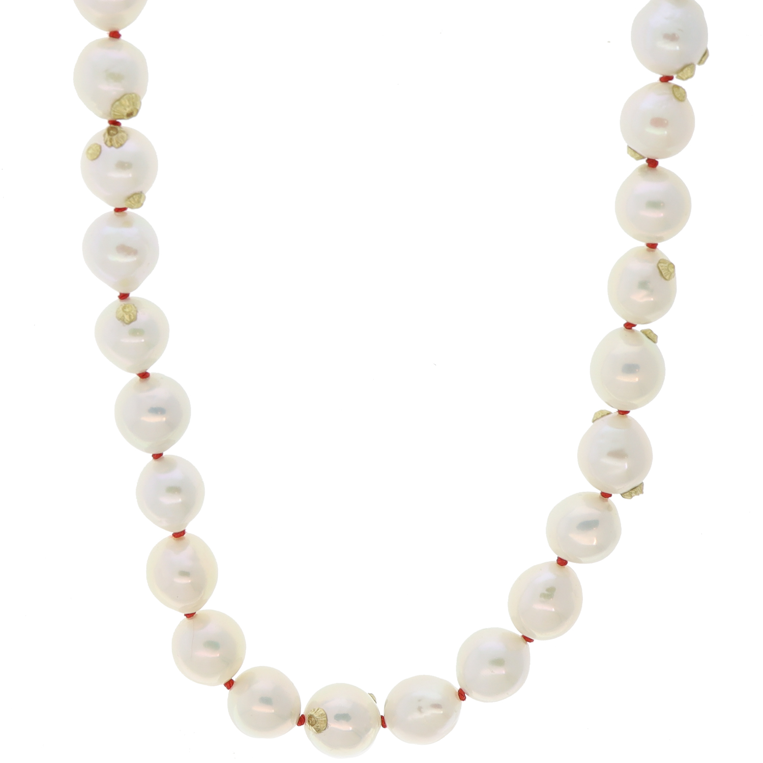Hannah Blount:Sandbar Ruthie B NECKLACE,Freshwater pearls,red silk