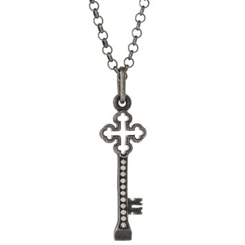 Erica Molinari:SS / DIA key ornate open quatrefoil cut out charm - .09cts one side