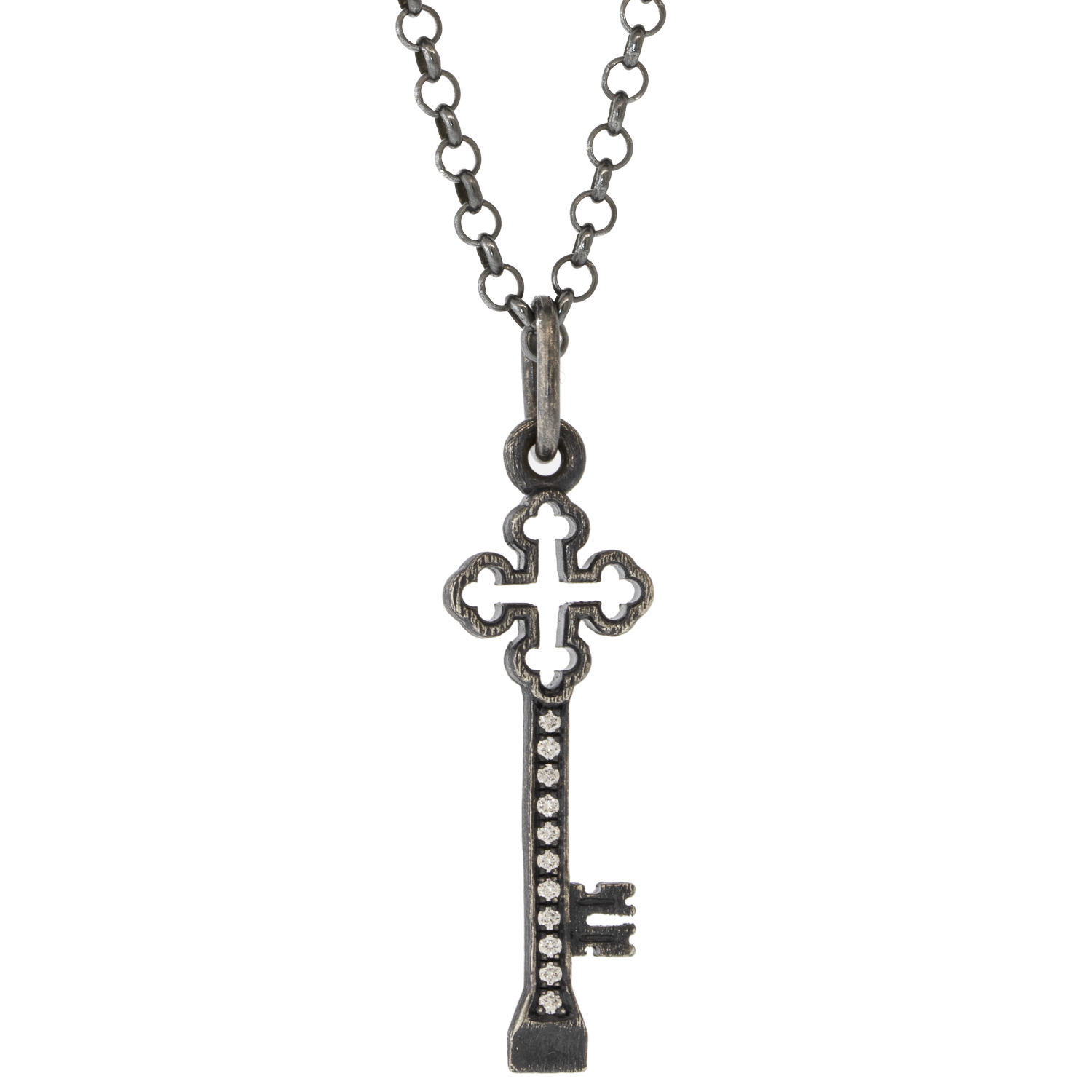 Erica Molinari:SS / DIA key ornate open quatrefoil cut out charm - .09cts one side