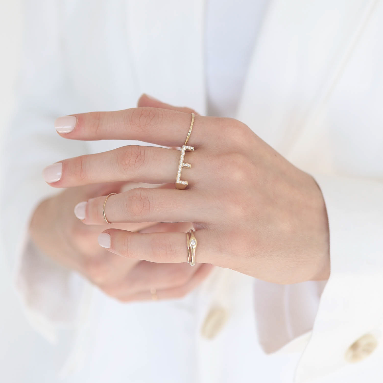 Helena Rose: Pave Initial 14k Ring - E