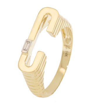 Helena Rose: Ribbed Initial 14k Ring w/ Baguette Diamond - C
