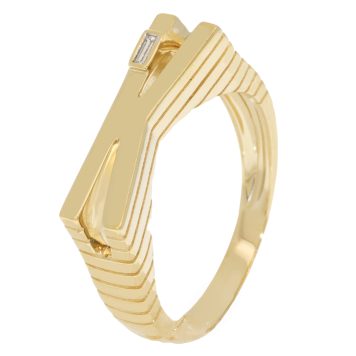 Helena Rose: Ribbed Initial 14k Ring w/ Baguette Diamond - K