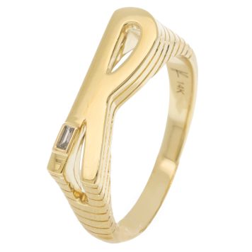 Helena Rose: Ribbed Initial 14k Ring w/ Baguette Diamond - R