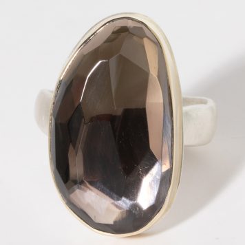 Jamie Joseph: Sterling & 14K Gold Ring w/Asymmetrical Vertical, Faceted SMOKY QUARTZ On Groovy Band SZ 8