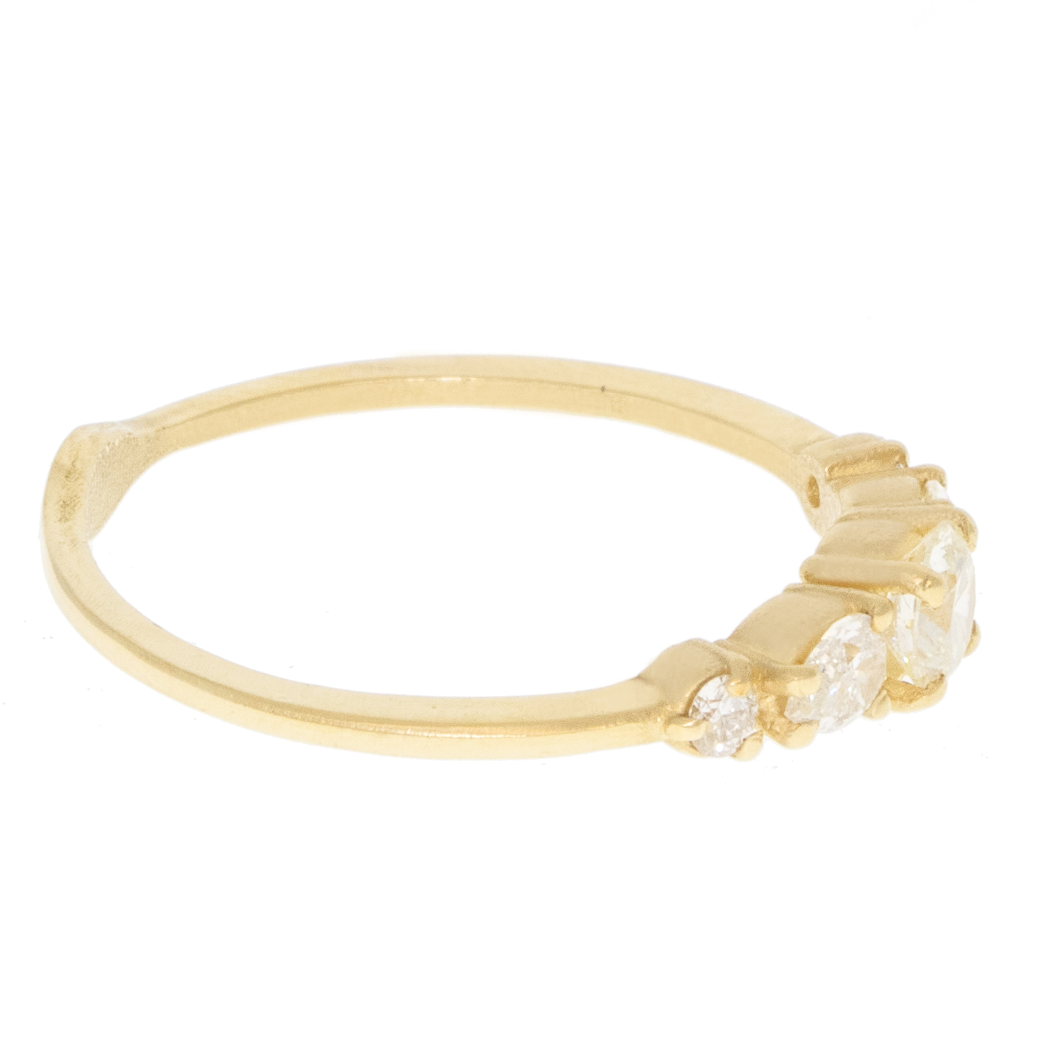 Robin Haley: Ring, 14K Gold Delicate Diamond Ring, 1 Brilliant, 2 Pear, 2 Brilliant cut, .56tcw, sz 6.75
