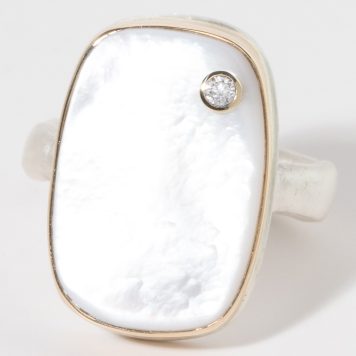 Jamie Joseph:SS 14K rectangular MOP ,0.03CT diamond Middle groovy Band