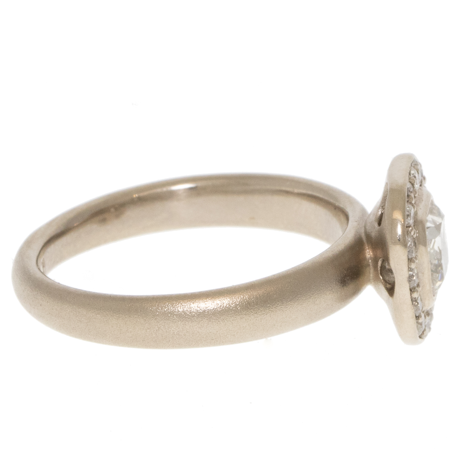 Jamie Joseph: 18k Palladium White Gold & .26 Ct Diamond Halo Ring w/ .80 ct HVS2 GIA Cushion Cut Diamond Solitaire