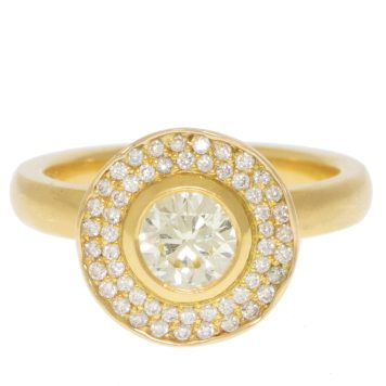 Jamie Joseph: 18k YG Double Halo .371 Ct Diamond Ring w/ Round .77 Ct Yellow Diamond Solitaire 1.14 TCW