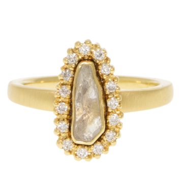 Jamie Joseph: 18k YG &.14 TCW Pave Diamond Halo Ring w/ .66 ct. Rustic Diamond Solitaire (TCW .81)
