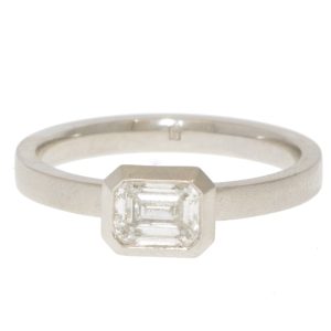 Jamie Joseph: Platinum Ring w/ Bezelled .80 Ct G VVS1 GIA Emerald Cut Diamond Solitaire