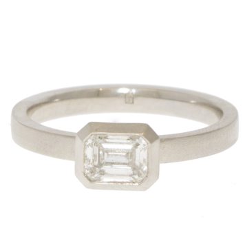 Jamie Joseph: Platinum Ring w/ Bezelled .80 Ct G VVS1 GIA Emerald Cut Diamond Solitaire