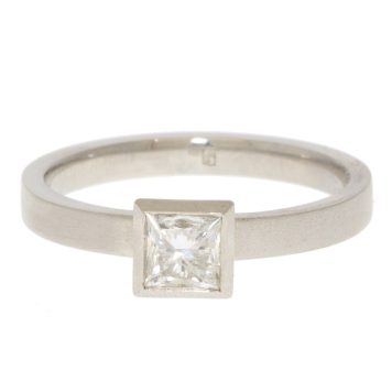 Jamie Joseph: Platinum Ring w/ Bezelled .58 ct F VS1 Princess Cut Diamond Solitaire