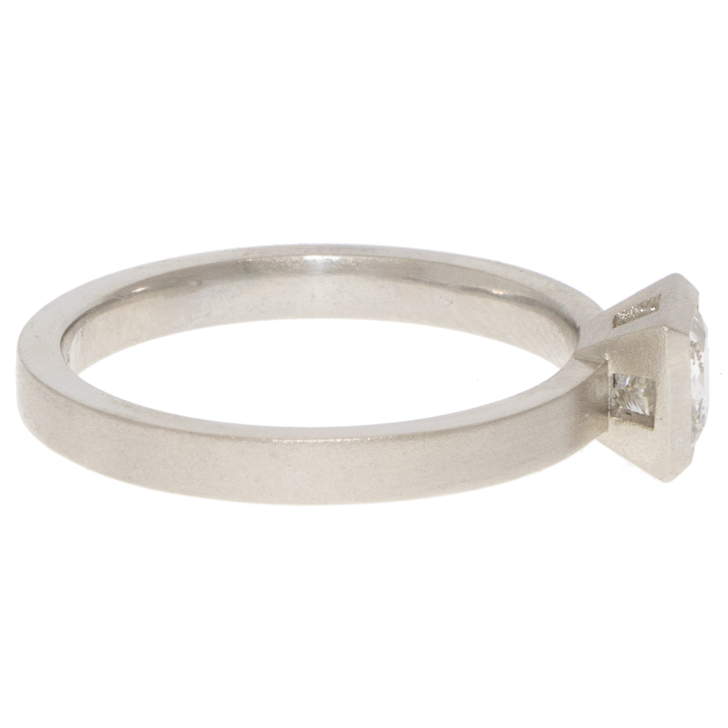 Jamie Joseph: Platinum Ring w/ Bezelled .58 ct F VS1 Princess Cut Diamond Solitaire
