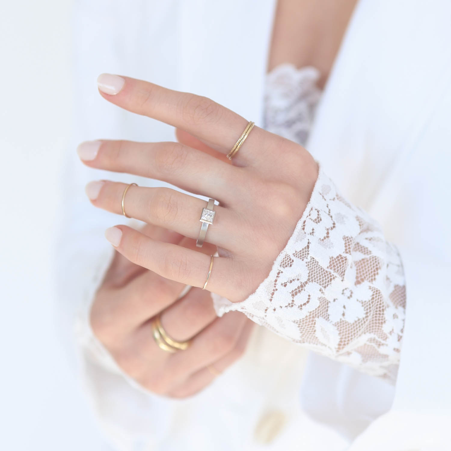 Jamie Joseph: Platinum Ring w/ Bezelled .58 ct F VS1 Princess Cut Diamond Solitaire