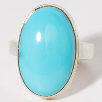 Jamie Joseph: Sterling & 14K Gold Ring w/ Oval, Vertical Smooth SLEEPING BEAUTY TURQUOISE on X Band, 7.25