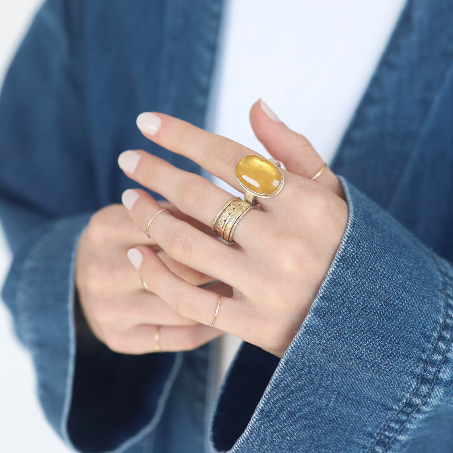 Jamie Joseph: Sterling & 14K Gold Ring w/ Vertical Faceted YELLOW SAPPHIRE on Comfort Y Band Special Order 7.25
