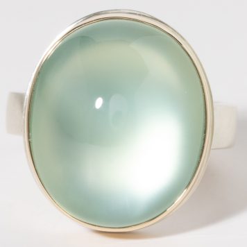 Jamie Joseph: Sterling & 14K Gold Ring w/ Oval Vertical, Smooth PREHNITE on Comfort Y Band, 7.25