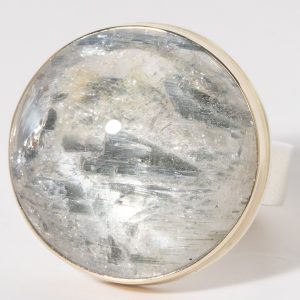 Jamie Joseph: Sterling & 14K Gold Ring w/ Round Smooth TOURMALINE IN QUARTZ Ring on Z Band SZ.9
