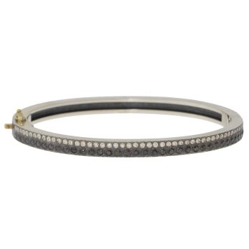 Rene Escobar Trunk Show: 19 4MM SILVER BANGLE SET WITH 0.80CT IN TWO ROWS OF BLACK AND WHITE DIAMONDS