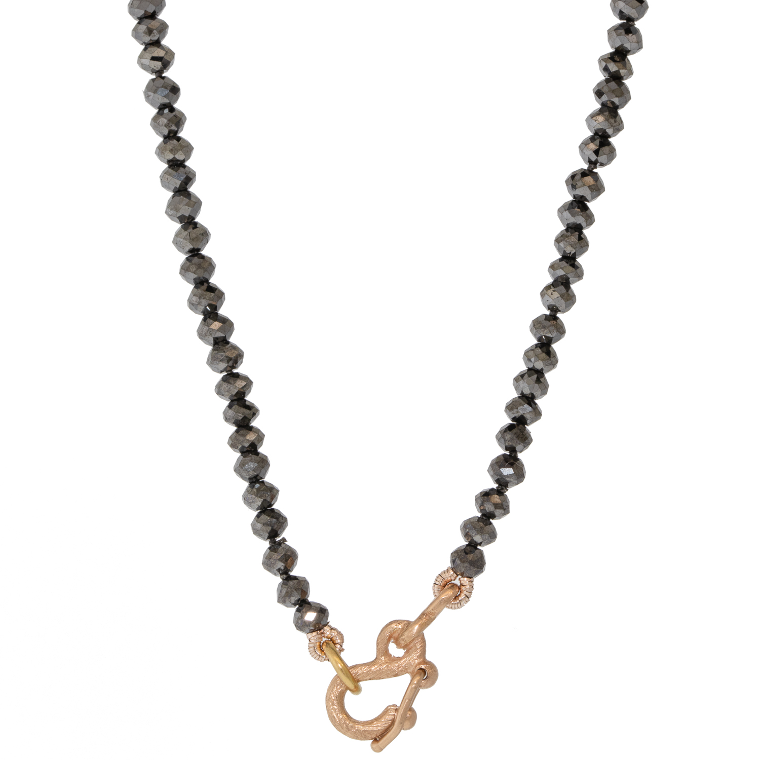 Rene Escobar Trunk Show: 18" 30CT BLACK DIAMOND BEADS NECKLACE WITH ROSE GOLD SAFETY CLASP