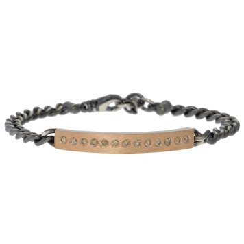Rene Escobar Trunk Show: 58 MEDIUM ID BRACELET WITH ROSE GOLD BAR AND SILVER CHAIN SET WITH 0.52CT IN CHAMPAGNE DIAMONDS