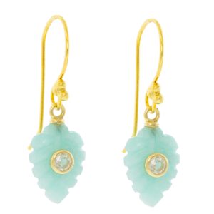 Robindira Unsworth: Fashion Earrings, 14k Vermeil, Amazonite Leaf w/ White Topaz, 1" in length