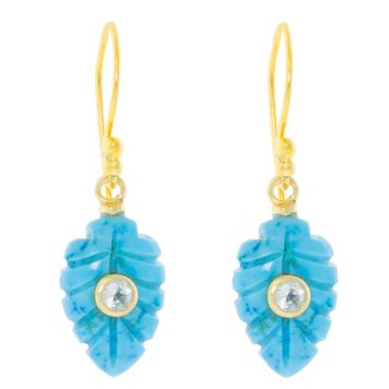 Robindira Unsworth: Fashion Earrings, 14k Vermeil, Howlite Leaf w/ White Topaz, 1" in length