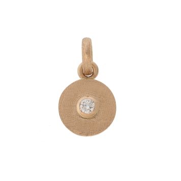 Rene Escobar Trunk Show: SMALL ROSE GOLD ROUND PENDANT AND ROSE GOLD BEZEL SET WTIH 0.15CT IN WHITE DIAMOND.