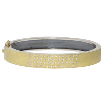 Rene Escobar Trunk Show: 28 8MM BANGLE WITH GOLD FRONT AND SILVER BACK SET WITH 0.60CT IN WHITE DIAMONDS.