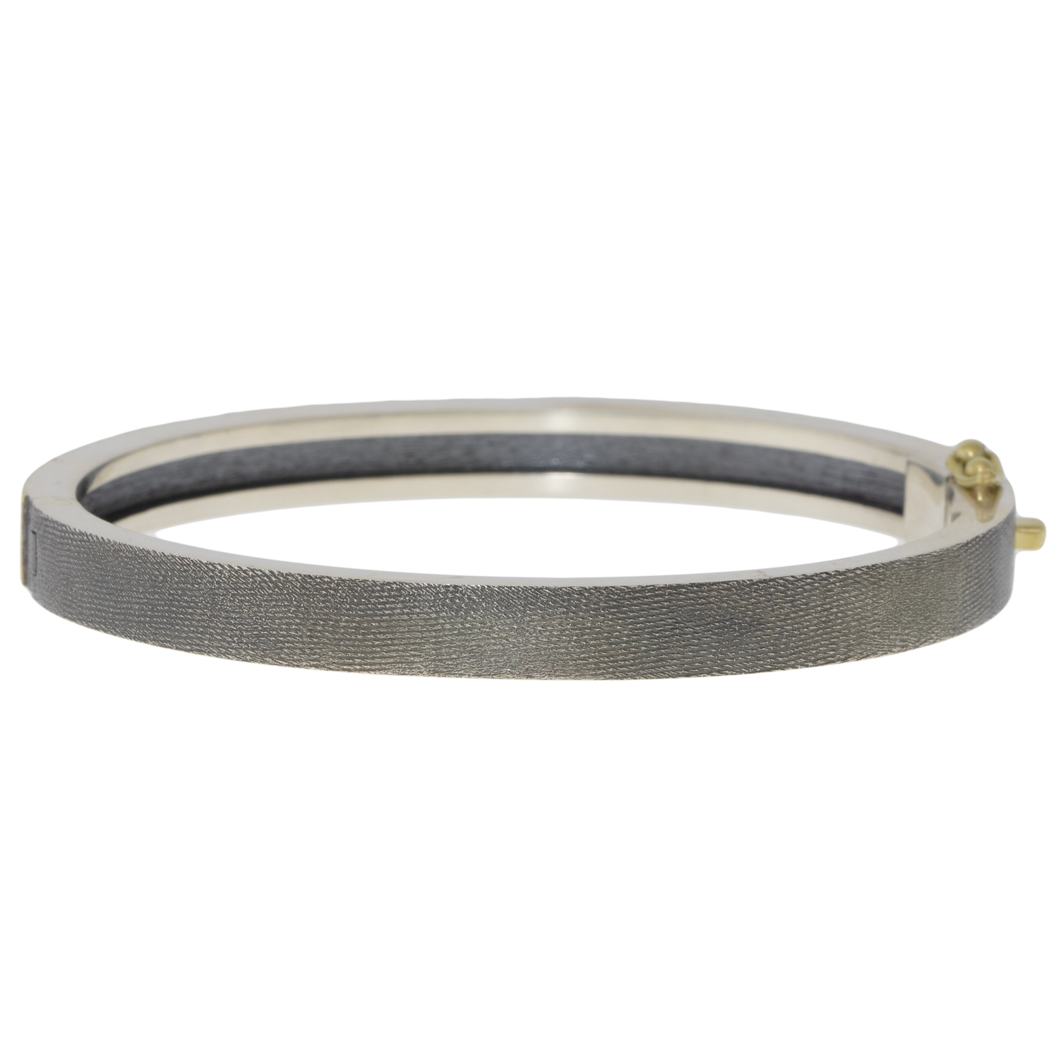 Rene Escobar Trunk Show: 29 6MM BANGLE WITH GOLD FRONT AND SILVER BACK SET WITH 0.0.75CT IN THREE ROWS OF SAPPHIRES AND WHITE DIAMONDS