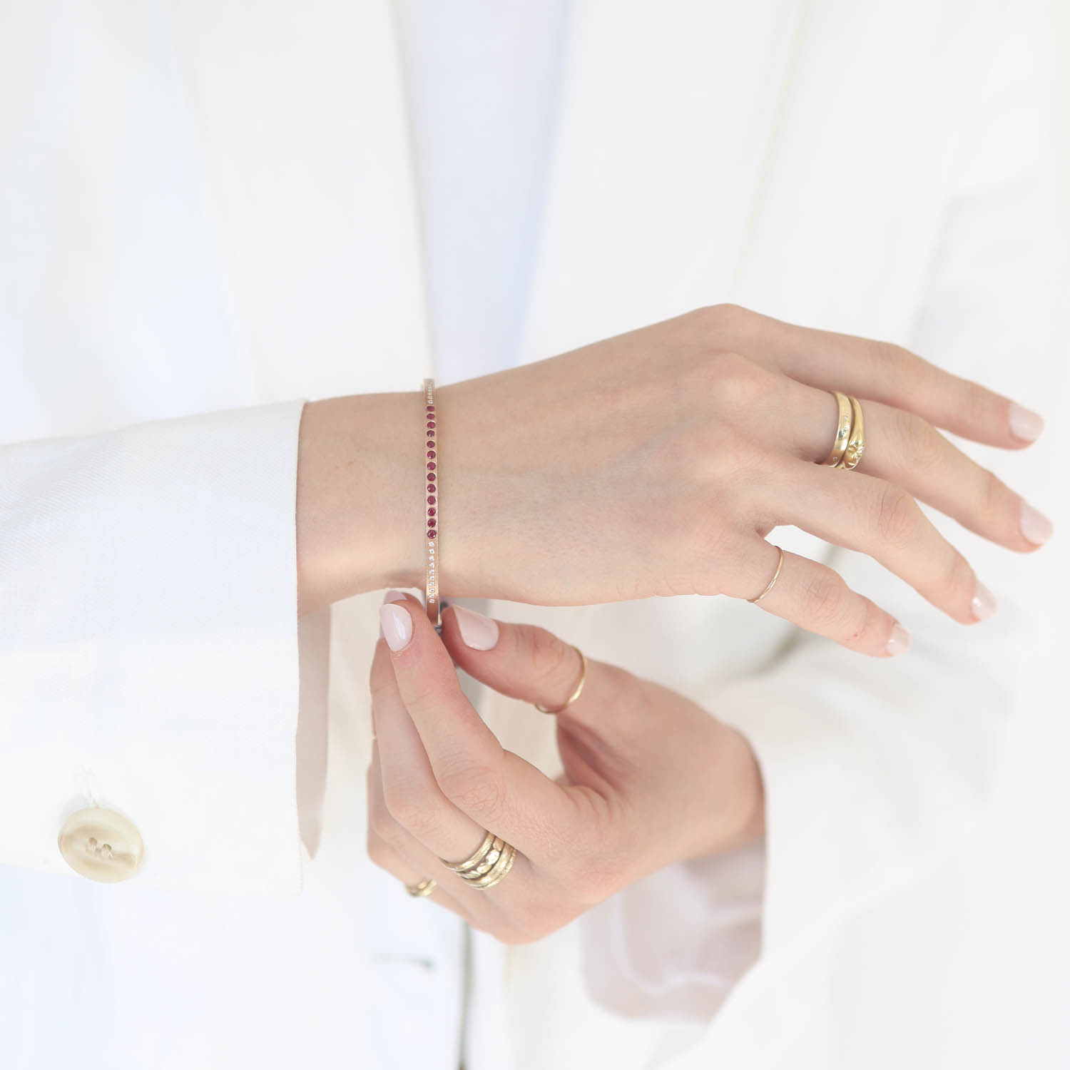 Rene Escobar Trunk Show: 73 2.5MM BANGLE WITH ROSE GOLD FRONT AND SILVER