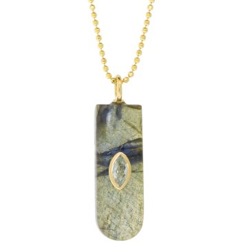 Robindira Unsworth: Fashion Necklace, 14k Vermeil, Elongated Labradorite w/ Blue Topaz, 18"