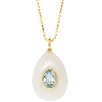 Robindira Unsworth: Fashion Necklace, 14k vermeil, Rainbow Moonstone Teardrop w/ Blue Topaz, 18"