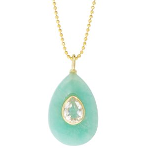 Robindira Unsworth: Fashion Necklace, 14k Vermeil, Teardrop Amazonite w/ White Topaz, 18"