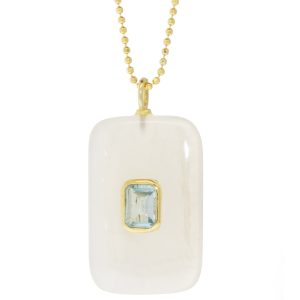 Robindira Unsworth: Fashion Necklace, 14k vermeil, Milky Moonstone Rectangle w/ Blue Topaz, 20"