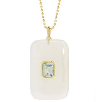 Robindira Unsworth: Fashion Necklace, 14k vermeil, Milky Moonstone Rectangle w/ Blue Topaz, 20"