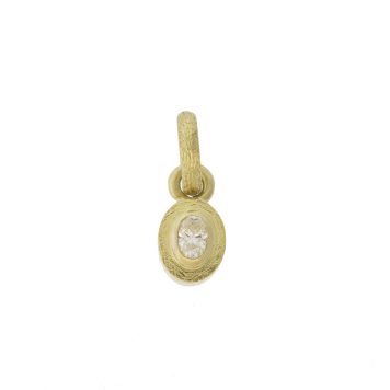 Rene Escobar Trunk Show: X-SMALL GOLD BEZEL PENDANT SET WITH 0.20CT IN OVAL CUT WHITE DIAMOND.