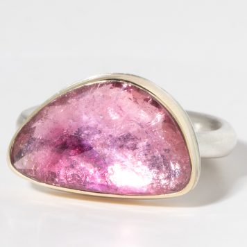 Jamie Joseph: Sterling & 14k Gold Ring w/Asymmetrical Rose Cut PINK TOURMALINE on Egyptian Band