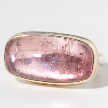 Jamie Joseph: Sterling & 14K Gold Ring w/ Rectangular Smooth PINK TOURMALINE on Egyptian Band