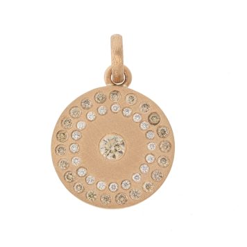 Rene Escobar Trunk Show: MEDIUM ROSE GOLD ROUND PENDANT WITH GOLD BAIL SET WITH 0.60CT IN TWO ROWS OF CHAMPAGNE AND WHITE DIAMONDS