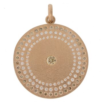 Rene Escobar Trunk Show: LARGE ROSE GOLD ROUND PENDANT SET WITH 2.00CT IN CHAMPAGNE AND WHITE DIAMONDS