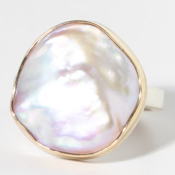 Jamie Joseph: Sterling & 14K Gold Ring w/ Vertical Asymmetrical BLUSH PINK PEARL on X Band