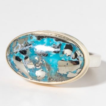 Jamie Joseph: Sterling & 14K Gold Ring w/ Oval PERSIAN TURQUOISE on X Band