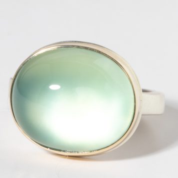 Jamie Joseph: Sterling & 14K Gold Ring w/ Oval Smooth PREHNITE on X Band