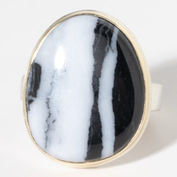 Jamie Joseph: Sterling & 14K Gold Ring w/Asymmetrical Vertical WHITE BUFFALO TURQUOISE on Comfort Y Band