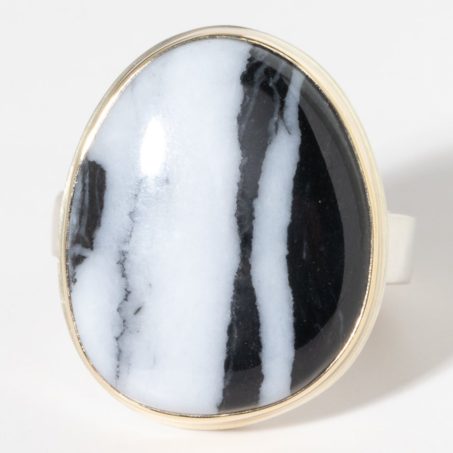 Jamie Joseph: Sterling & 14K Gold Ring w/Asymmetrical Vertical WHITE BUFFALO TURQUOISE on Comfort Y Band