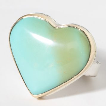 Jamie Joseph: Sterling & 14K Gold Ring w/ Heart Shape HUBEI TURQUOISE on Middle Bark Band