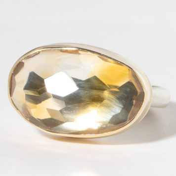 Jamie Joseph: Sterling & 14K Gold Ring w/Asymmetrical Faceted CITRINE on Middle Organic Band