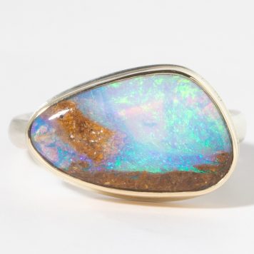 Jamie Joseph: Sterling & 14K Gold Ring w/Asymmetrical BOULDER OPAL on Middle Organic Band